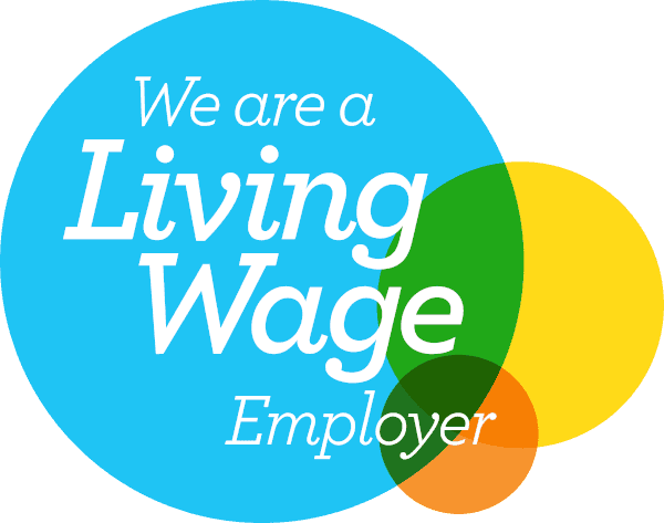 The Living Wage logo saying: we are a living wage employer